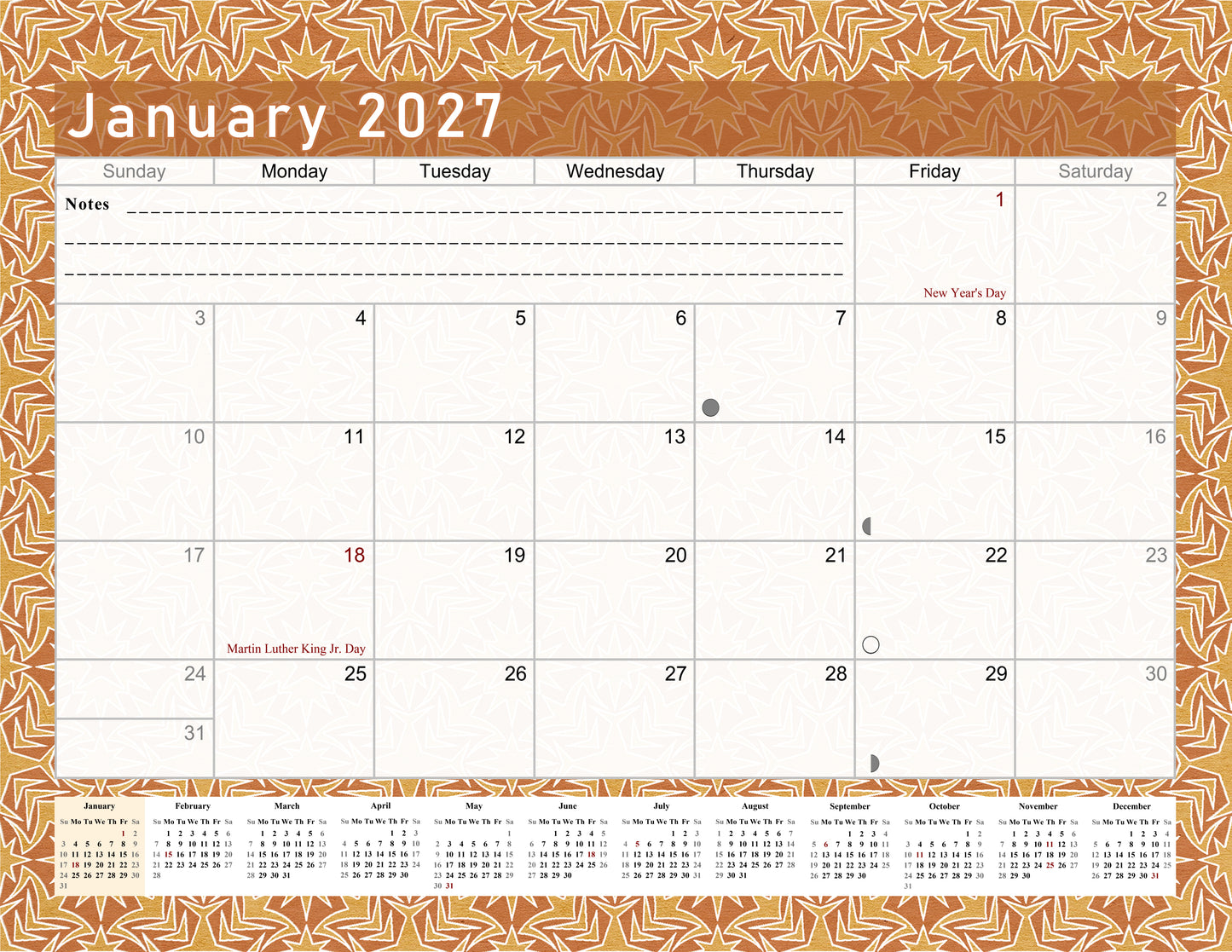 2026-2027 Monthly Spiral-Bound Wall / Desk Calendar - Desktop / Wall Blotter Calendar / Planner - (Edition #25)