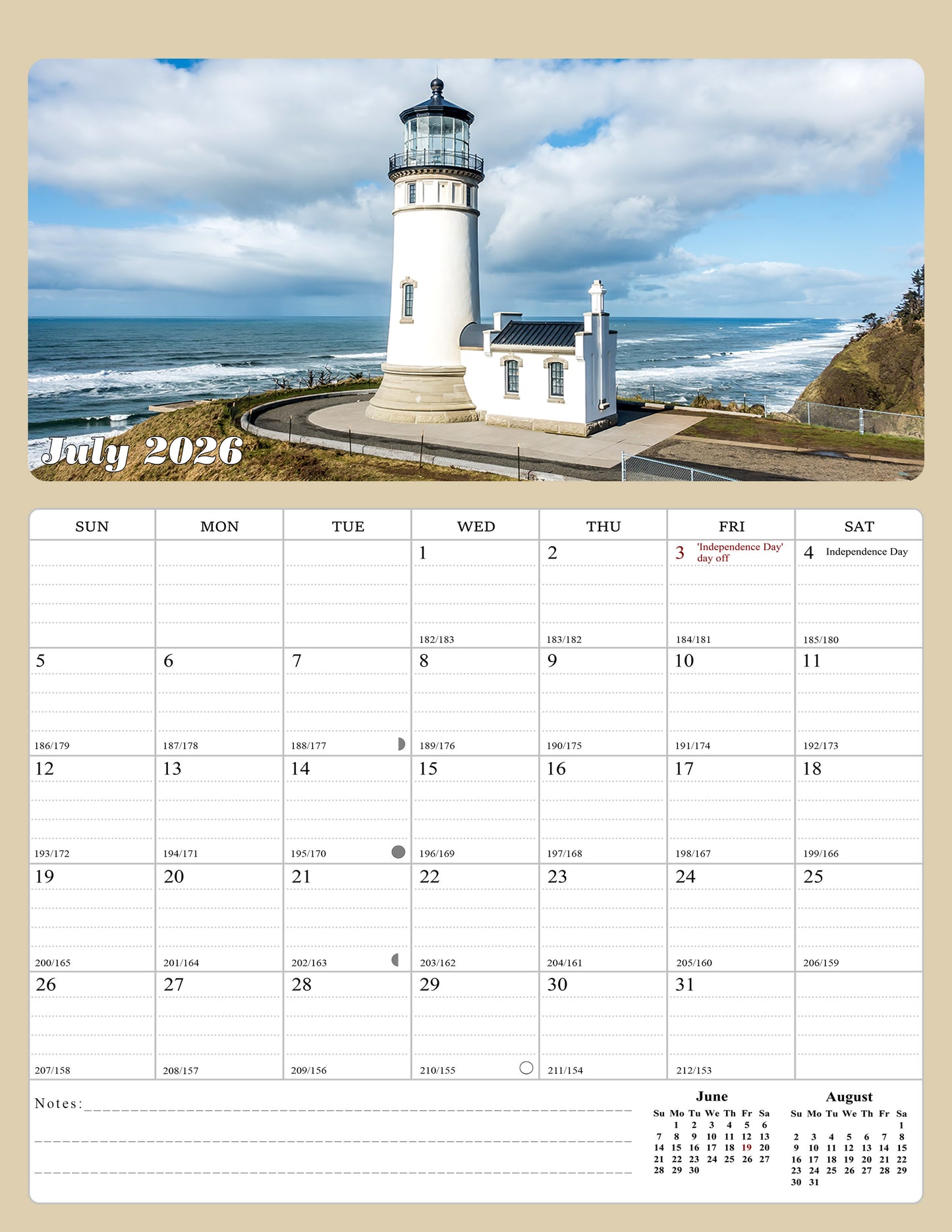 2026 - 2027 Calendar Magnetic Peel & Stick 18 Months 8.5" x 11" Lighthouses