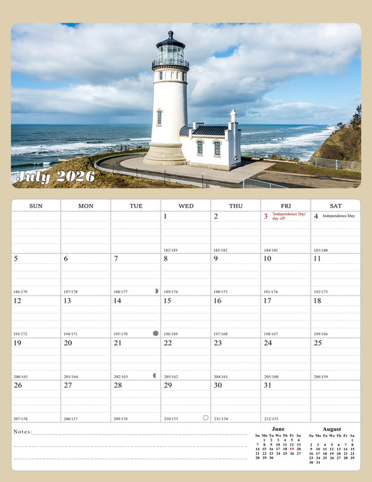 2026 - 2027 Calendar Magnetic Peel & Stick 18 Months 8.5" x 11" Lighthouses