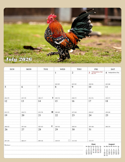 2026 - 2027 Calendar Magnetic Peel & Stick 18 Months 8.5" x 11" Roosters