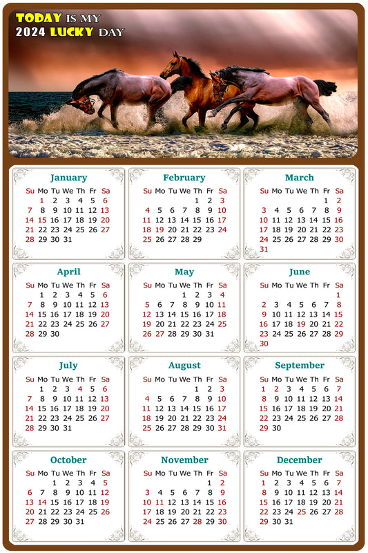 2024 Magnetic Calendar - Calendar Magnets - Today is my Lucky Day - (Fade, Tear, and Water Resistant) - Horses Themed 01
