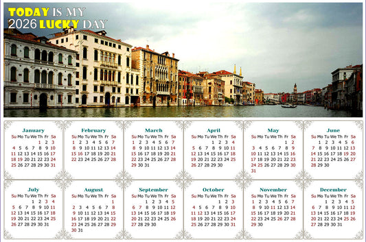 2026 Peel & Stick Calendar - Today is my Lucky Day - Removable - Venice Grand Canal (9"x 6")