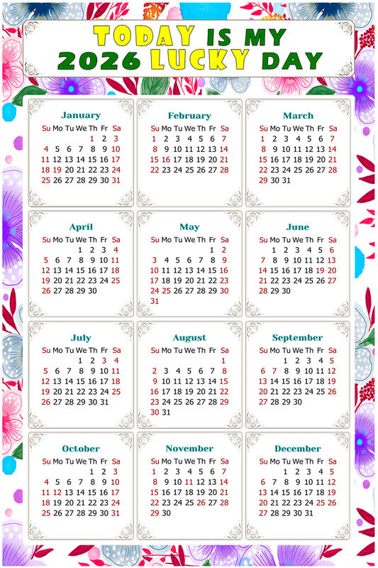 2026 Magnetic Calendar - Calendar Magnets - Today is my Lucky Day - (Fade, Tear, and Water Resistant) - Themed 017