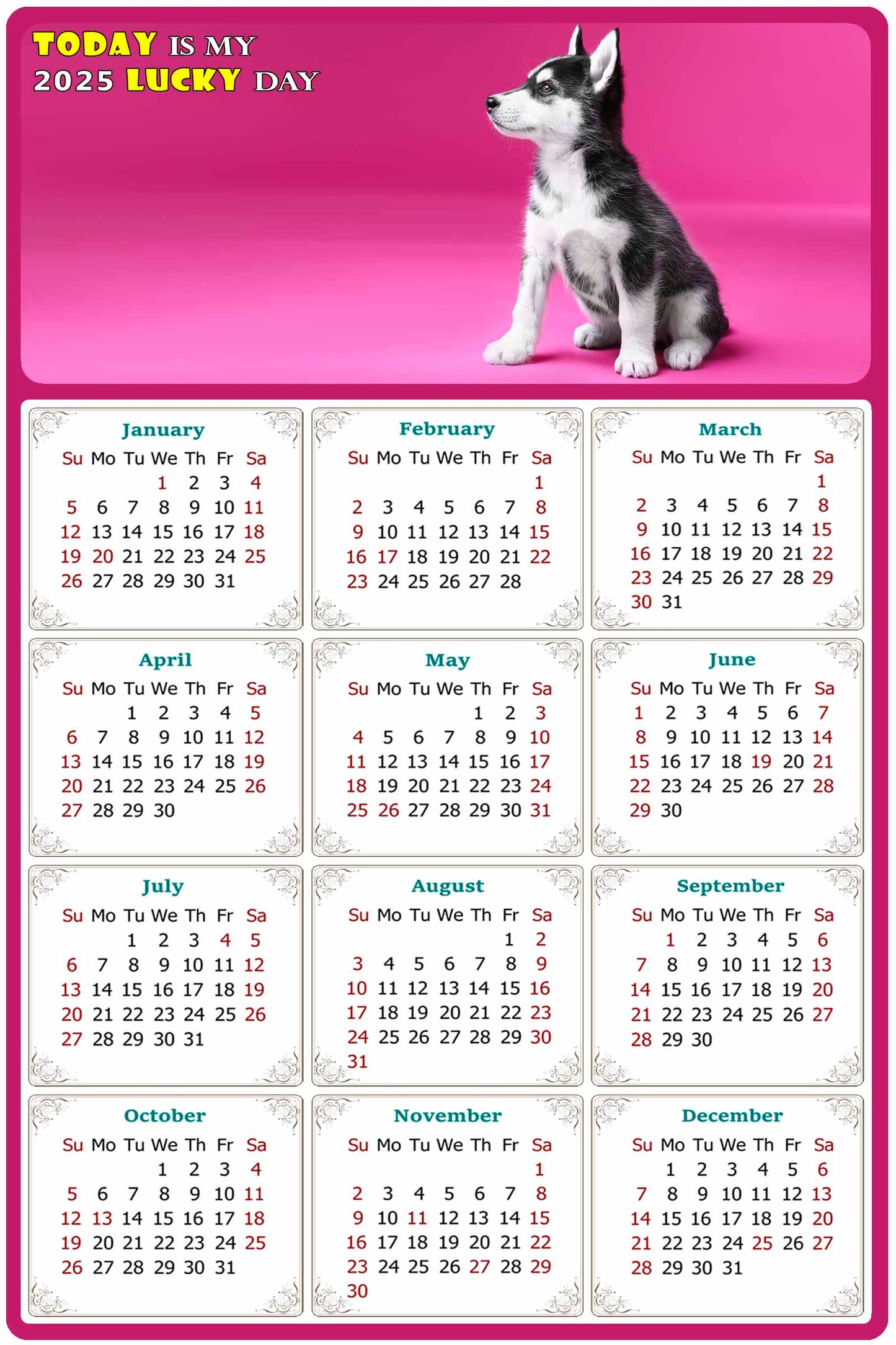 2025 Magnetic Calendar - Today is My Lucky Day (Fade, Tear, and Water Resistant)- Dogs Themed 023
