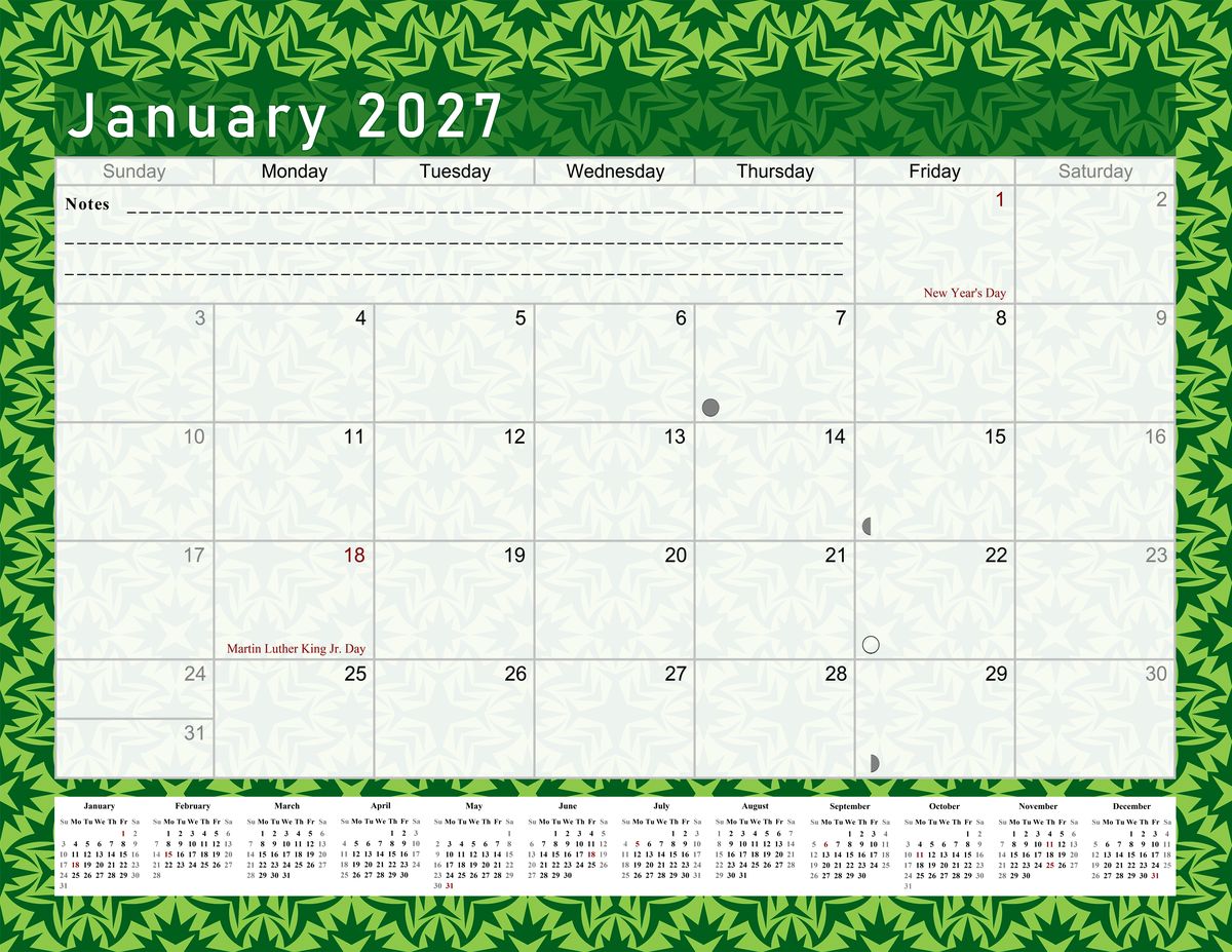 2026 - 2027 Student Calendar/Planner for 3-Ring Binder, Desk, or Wall - v016