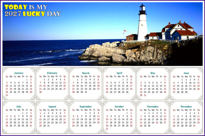 2027 Peel & Stick Calendar - Today is my Lucky Day - Removable -  Portland lighthouse (9"x 6")