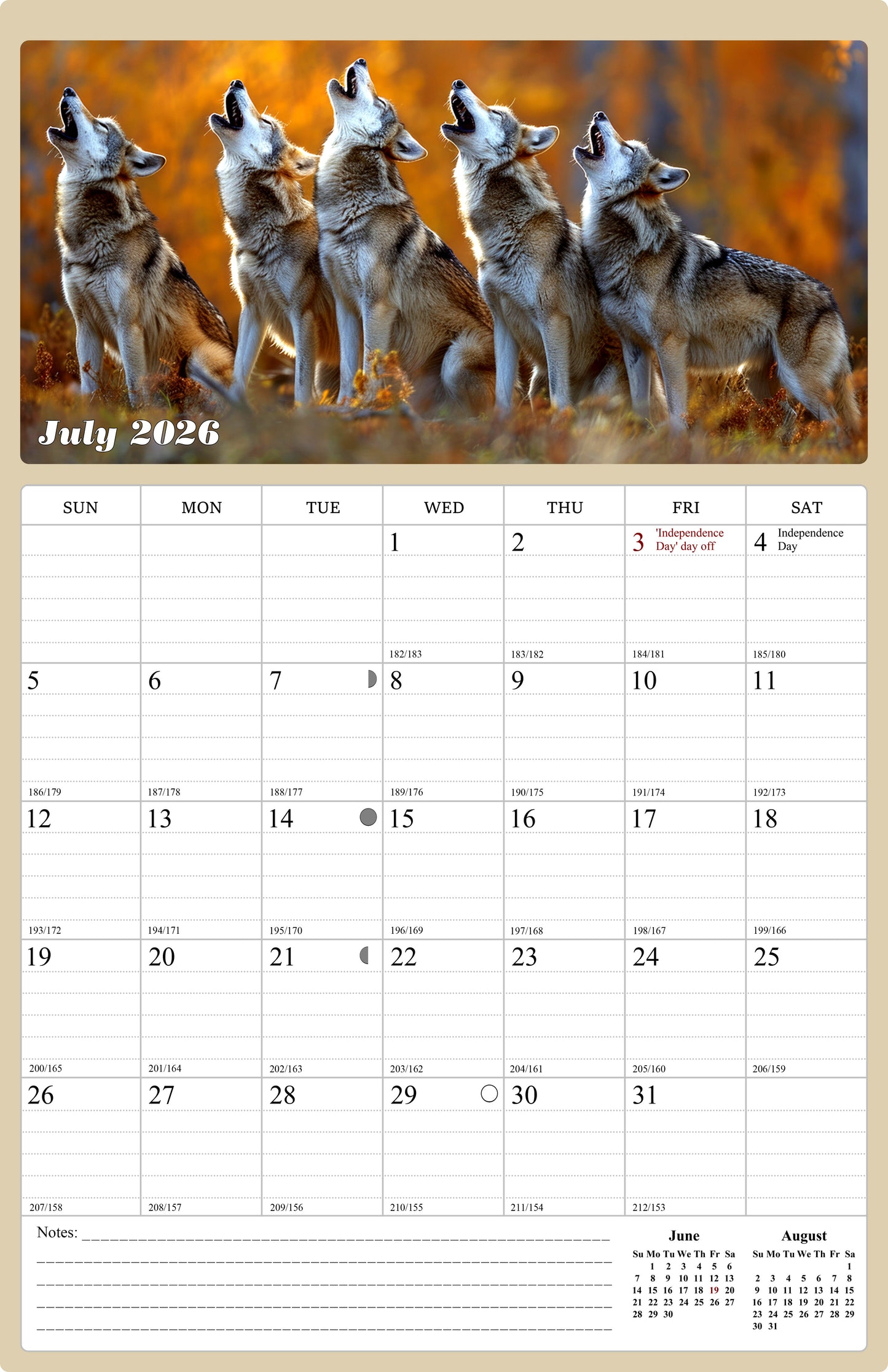 2026-2027 Wall Calendar Spiral-bound Twin-Wire Binding - 18 Months Planner - Large Ruled Blocks with Julian Dates - (Woolfs)