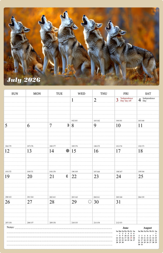 2026-2027 Wall Calendar Spiral-bound Twin-Wire Binding - 18 Months Planner - Large Ruled Blocks with Julian Dates - (Woolfs)
