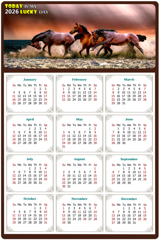 2026 Magnetic Calendar - Calendar Magnets - Today is my Lucky Day - (Fade, Tear, and Water Resistant) - Horses Themed 01
