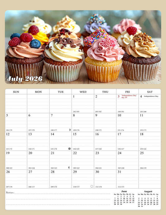 2026 - 2027 Calendar Magnetic Peel & Stick 18 Months 8.5" x 11" Cupcakes