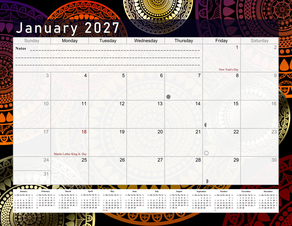 2026 - 2027 Student Calendar/Planner for 3-Ring Binder, Desk, or Wall - v012
