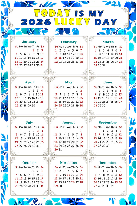 2026 Magnetic Calendar - Calendar Magnets - Today is my Lucky Day - (Fade, Tear, and Water Resistant) - Themed 012