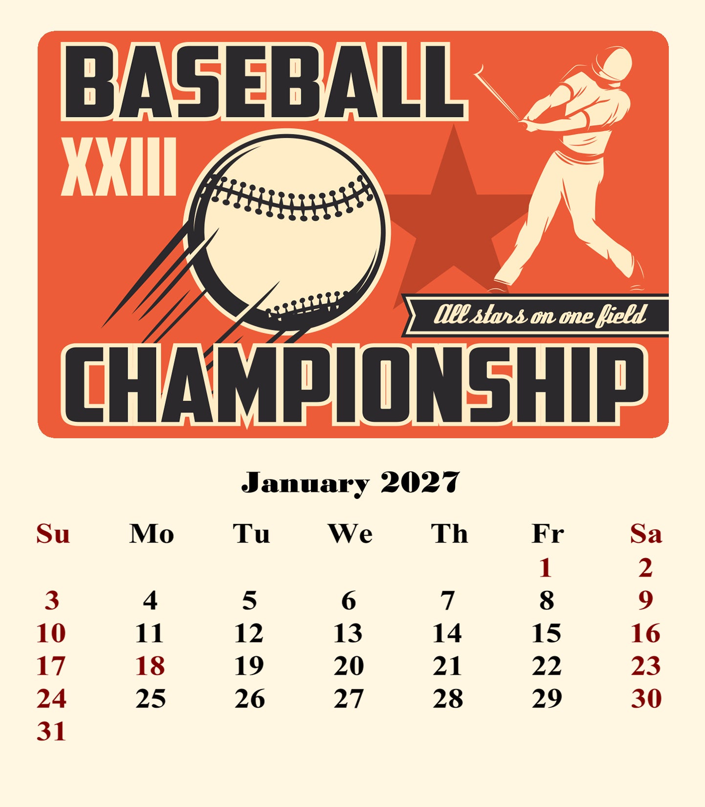 2027 CD-Style Desk Calendar 12 Months Calendar (Baseball)