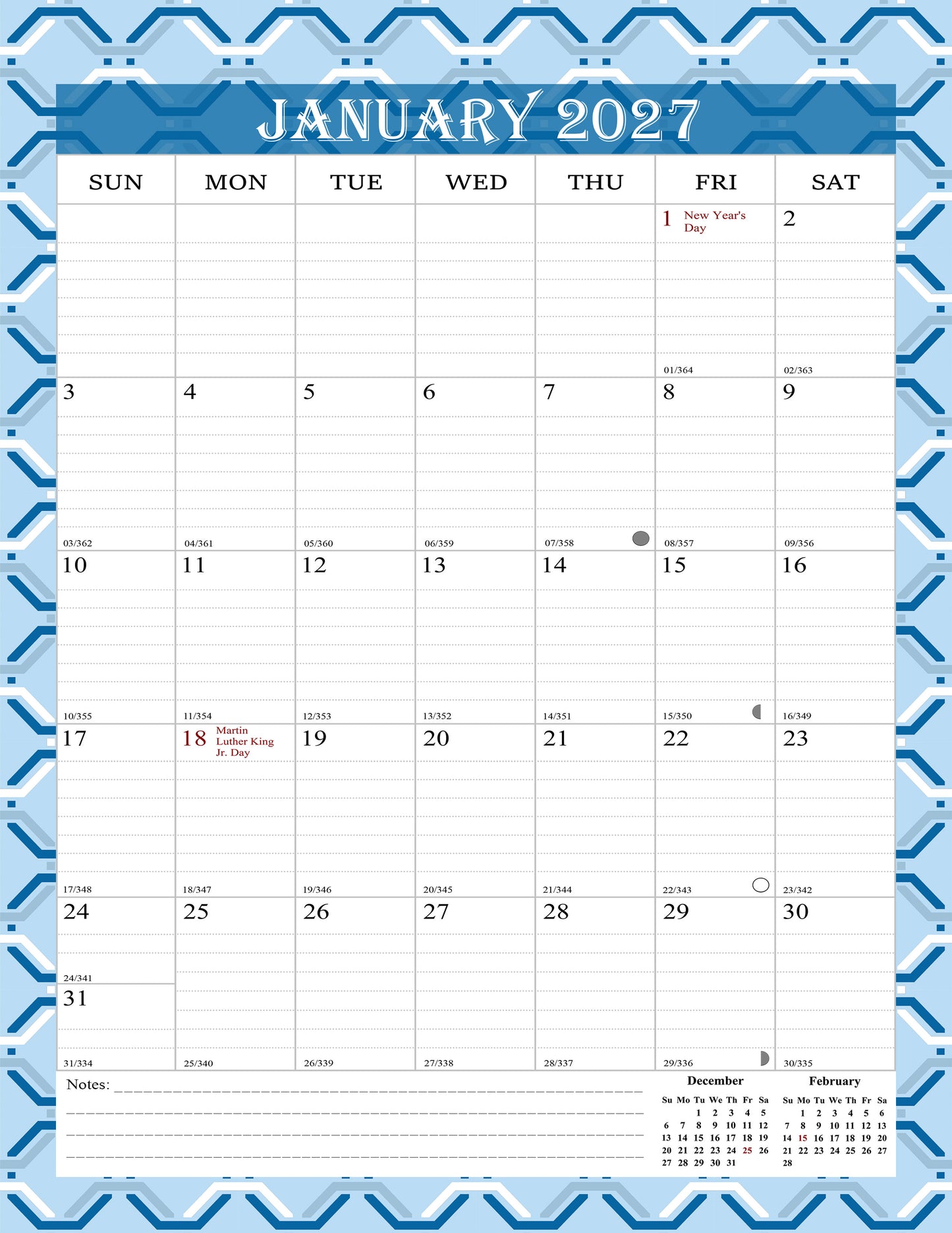 2026-2027 Wall Calendar Spiral-bound Twin-Wire Binding - 18 Months 8.5" x 11" 03