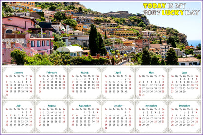 2027 Peel & Stick Calendar - Today is my Lucky Day - Removable - Italy - Taormina (9"x 6")