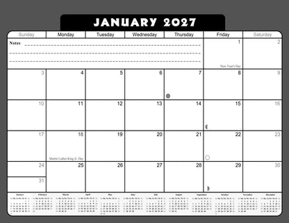 2026 - 2027 Student Calendar/Planner for 3-Ring Binder, Desk, or Wall - v031