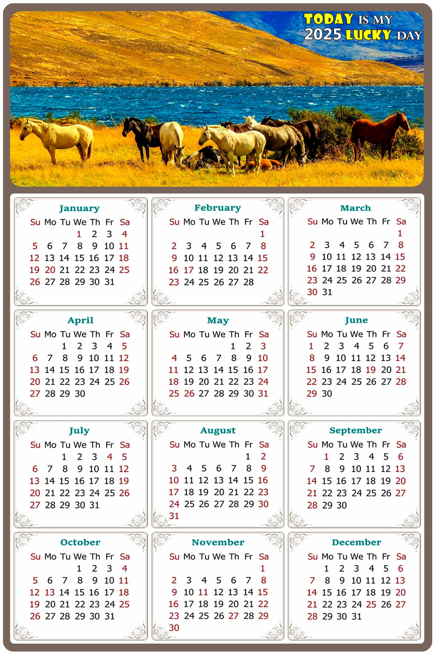 2025 Magnetic Calendar - Calendar Magnets - Today is my Lucky Day - (Fade, Tear, and Water Resistant) - Horses Themed 012