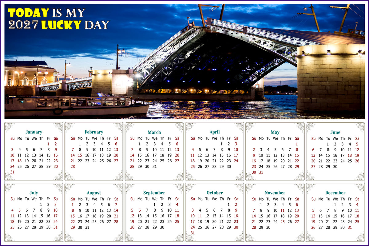 2027 Peel & Stick Calendar - Today is my Lucky Day - Removable - Night shooting (9"x 6")