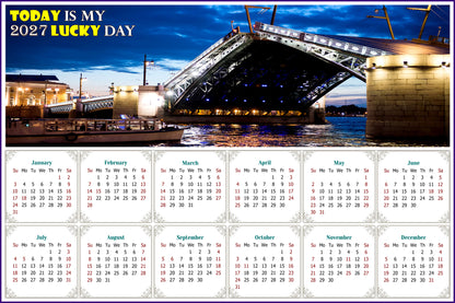 2027 Peel & Stick Calendar - Today is my Lucky Day - Removable - Night shooting (9"x 6")