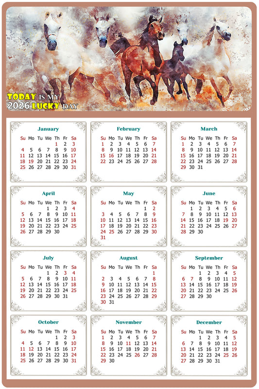 2026 Magnetic Calendar - Calendar Magnets - Today is my Lucky Day - (Fade, Tear, and Water Resistant) - Horses Themed 09