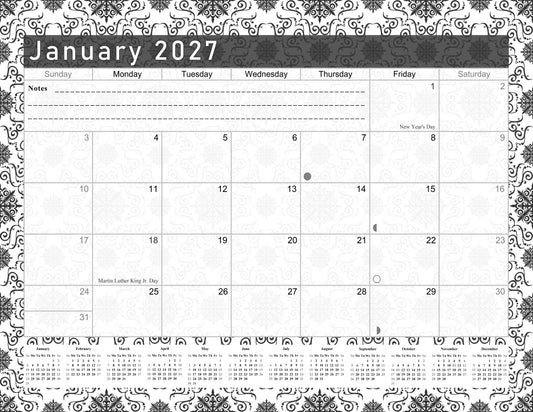 2027 Monthly Magnetic/Desk Calendar - 12 Months Desktop/Wall Calendar/Planner  B&W- #014