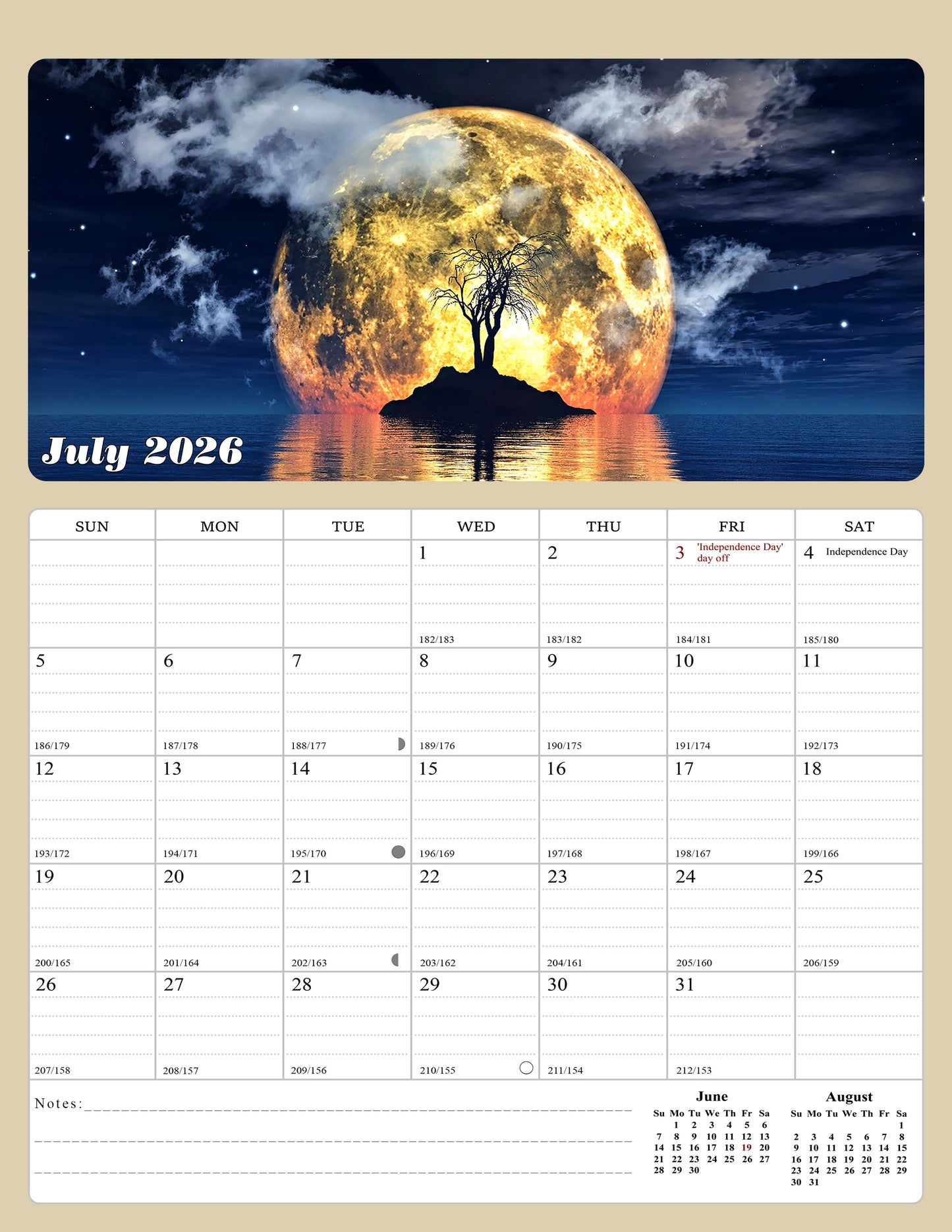 2026 - 2027 Calendar Magnetic Peel & Stick 18 Months 8.5" x 11" Lunar