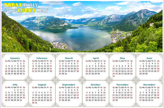 2026 Peel & Stick Calendar - Today is my Lucky Day - Removable - Hallstatt mountain (9"x 6")