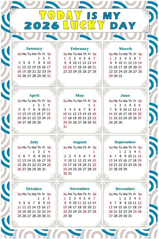 2026 Magnetic Calendar - Calendar Magnets - Today is my Lucky Day - (Fade, Tear, and Water Resistant) - Themed 033