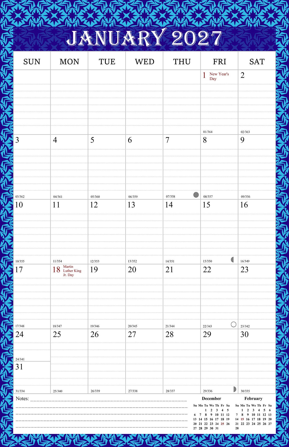 2027 Wall Calendar Spiral-Bound Twin-Wire Binding - 12 Months  14
