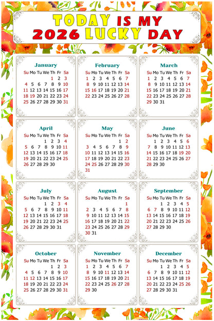 2026 Magnetic Calendar - Calendar Magnets - Today is my Lucky Day - (Fade, Tear, and Water Resistant) - Themed 021