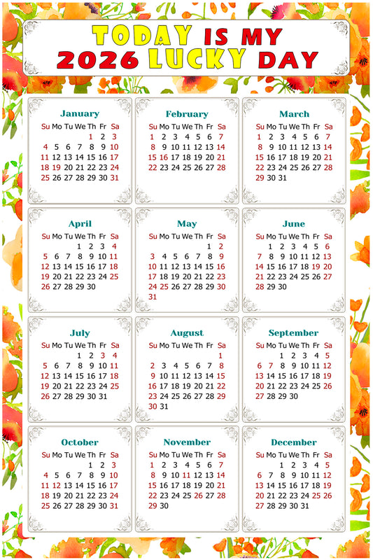 2026 Magnetic Calendar - Calendar Magnets - Today is my Lucky Day - (Fade, Tear, and Water Resistant) - Themed 021