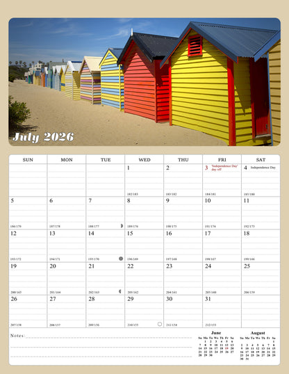 2026 - 2027 Calendar Magnetic Peel & Stick 18 Months Planner 8.5" x 11" Beaches