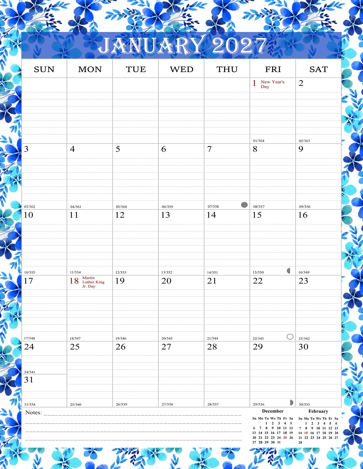 2027 Wall Calendar Spiral-Bound Twin-Wire Binding - 12 Months  01