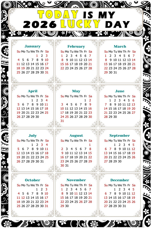 2026 Magnetic Calendar - Calendar Magnets - Today is my Lucky Day - (Fade, Tear, and Water Resistant) - Themed 011