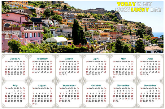 2026 Magnetic Calendar - Calendar Magnets - Today is my Lucky Day (Italy - Taormina Cityscape)