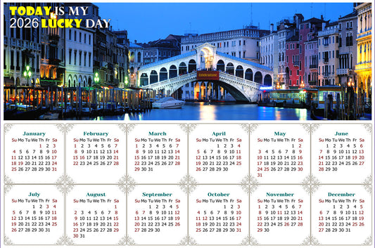 2026 Peel & Stick Calendar - Today is my Lucky Day - Removable - Nightlife on The Canal (9"x 6")