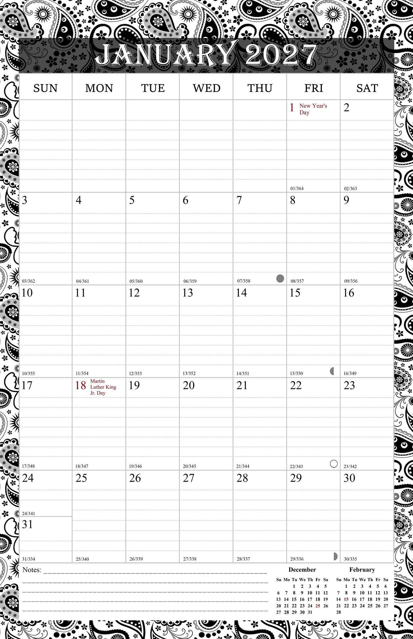 2027 Wall Calendar Spiral-Bound Twin-Wire Binding - 12 Months  06