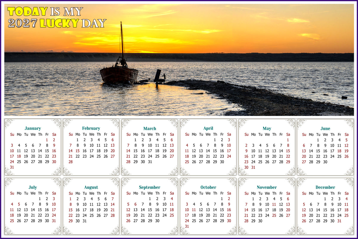 2027 Peel & Stick Calendar - Today is my Lucky Day - Removable - Salt lake near Odesa (9"x 6")