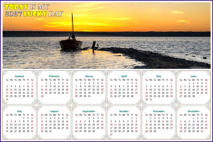 2027 Peel & Stick Calendar - Today is my Lucky Day - Removable - Salt lake near Odesa (9"x 6")