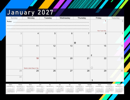 2026 - 2027 Student Calendar/Planner for 3-Ring Binder, Desk, or Wall - v013