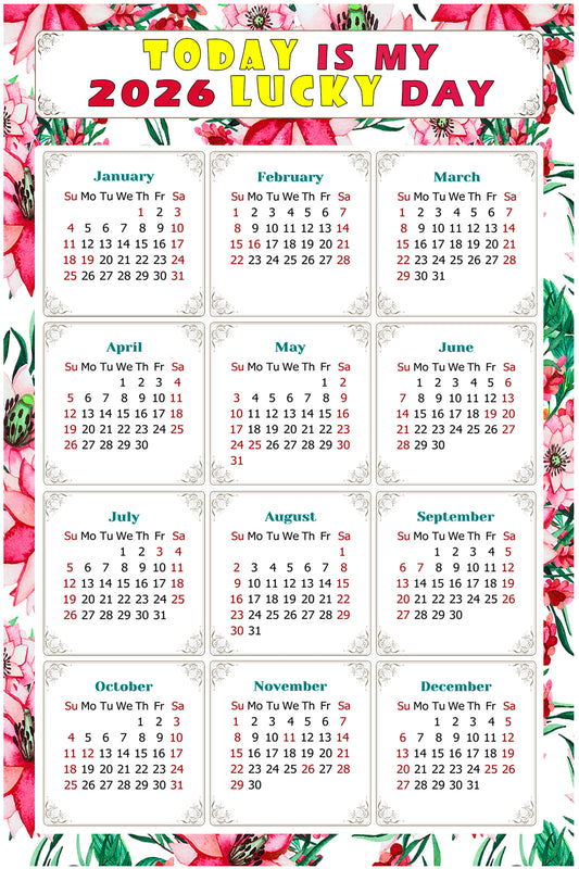 2026 Magnetic Calendar - Calendar Magnets - Today is my Lucky Day - (Fade, Tear, and Water Resistant) - Themed 018