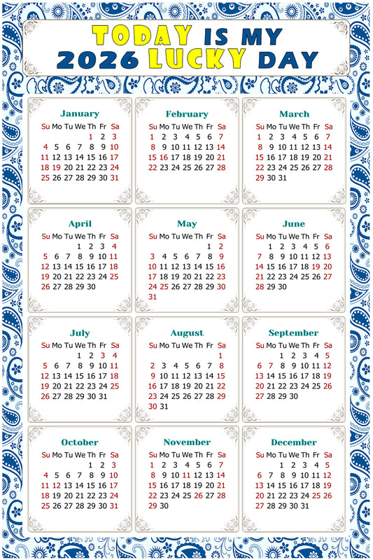2026 Magnetic Calendar - Calendar Magnets - Today is my Lucky Day - (Fade, Tear, and Water Resistant) - Themed 044