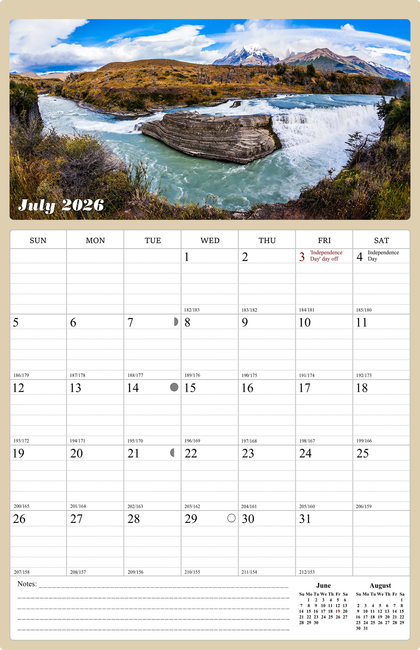 2026 - 2027 Wall Calendar Spiral-bound Twin-Wire Binding - 18 Months Planner - Large Ruled Blocks with Julian Dates - (National Parks)
