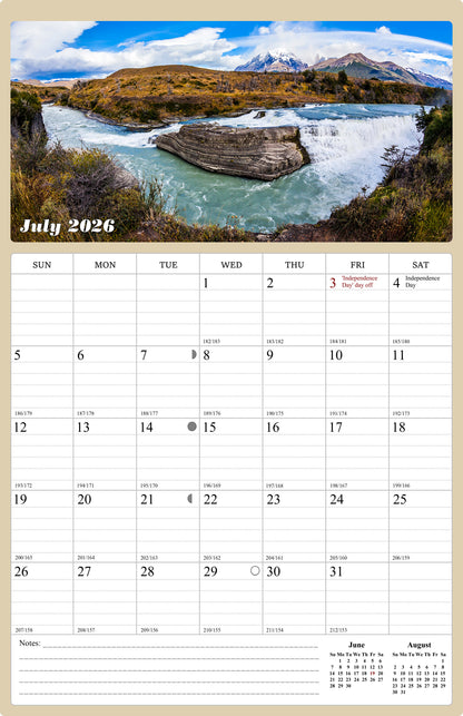 2026 - 2027 Wall Calendar Spiral-bound Twin-Wire Binding - 18 Months Planner - Large Ruled Blocks with Julian Dates - (National Parks)
