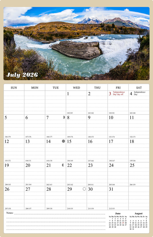 2026 - 2027 Wall Calendar Spiral-bound Twin-Wire Binding - 18 Months Planner - Large Ruled Blocks with Julian Dates - (National Parks)