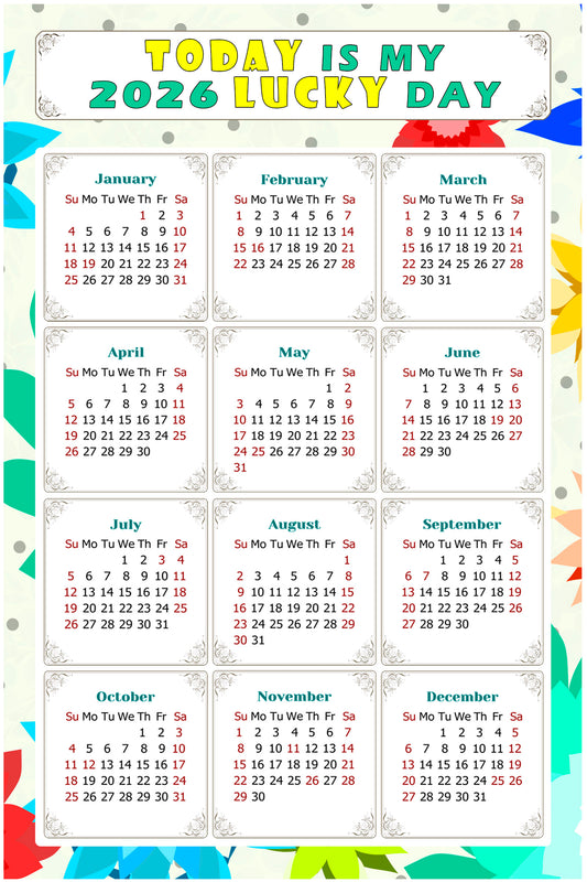 2026 Magnetic Calendar - Calendar Magnets - Today is my Lucky Day - (Fade, Tear, and Water Resistant) - Themed 02