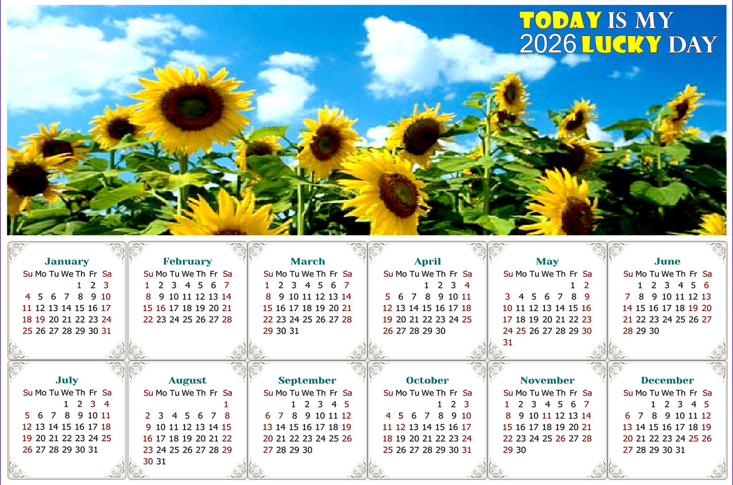 2026 Peel & Stick Calendar - Today is my Lucky Day - Removable, Repositionable - 034 (9"x 6")