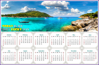 2027 Peel & Stick Calendar - Today is my Lucky Day - Removable -  Racha (Raya) resort (9"x 6")