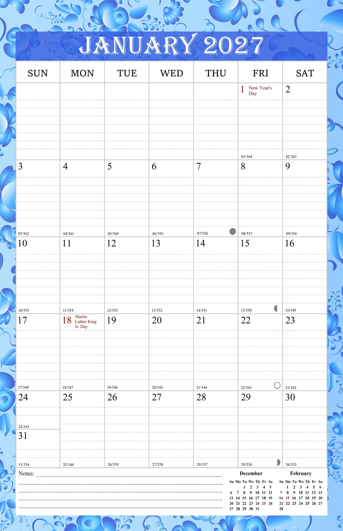 2027 Wall Calendar Spiral-Bound Twin-Wire Binding - 12 Months  15
