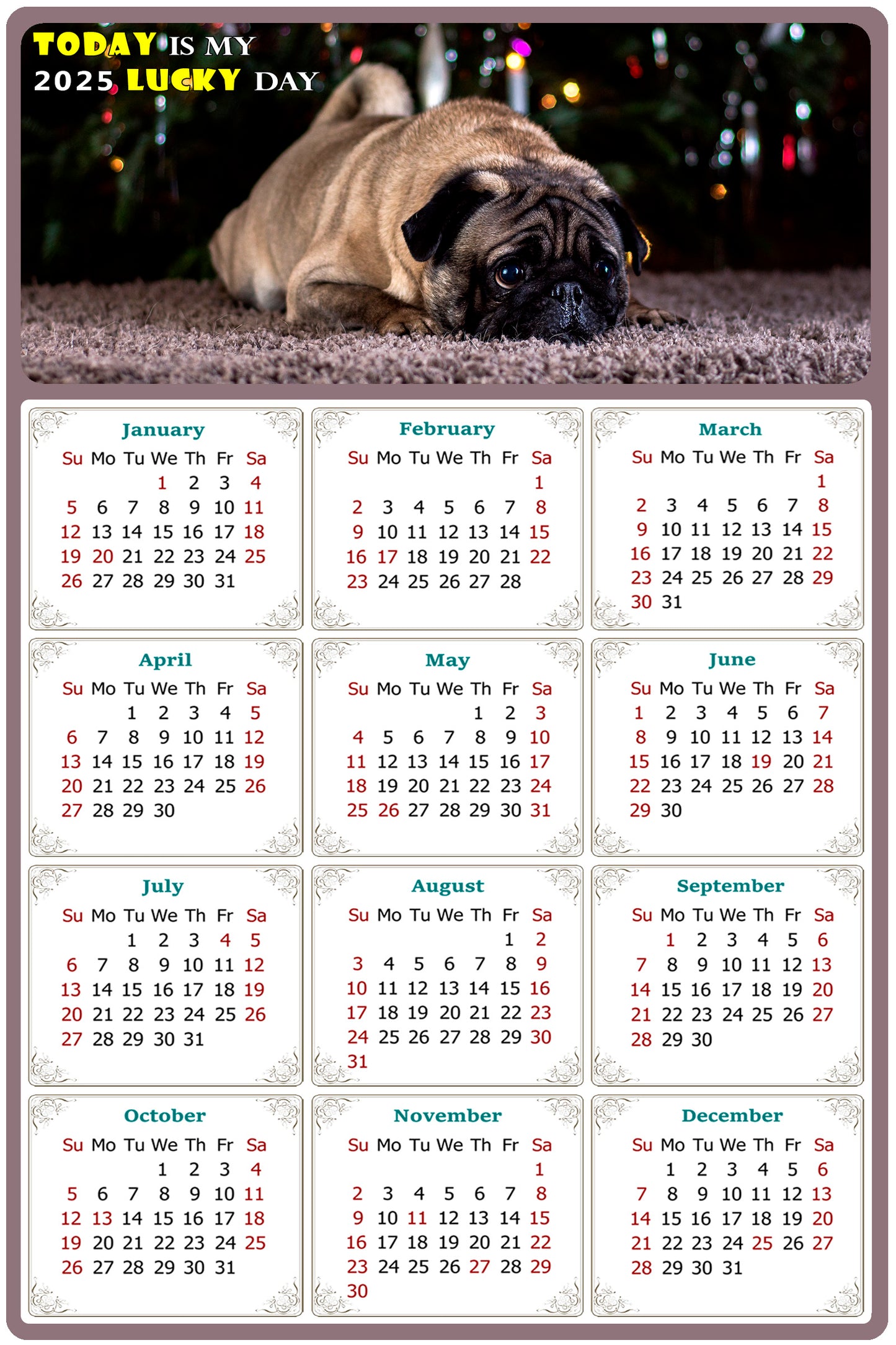 2025 Magnetic Calendar - Today is My Lucky Day (Fade, Tear, and Water Resistant)- Dogs Themed 02
